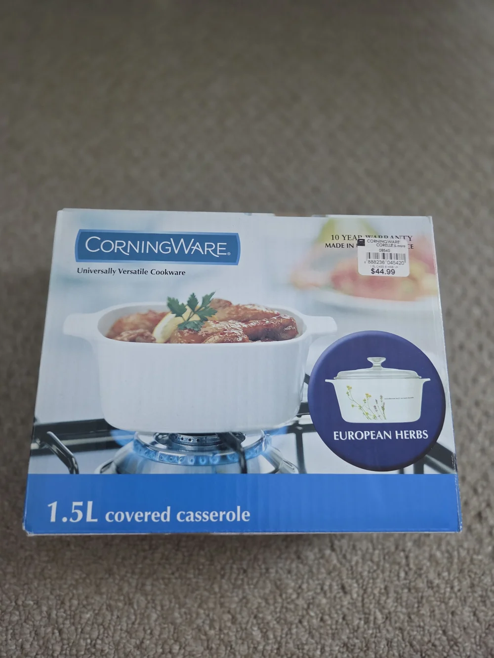 CorningWare European Herbs 1.5L White Covered Casserole
